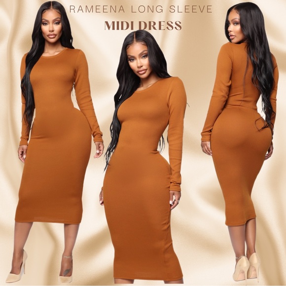 Rameena Long Sleeve Midi Dress - Cognac✨ - Picture 5 of 6